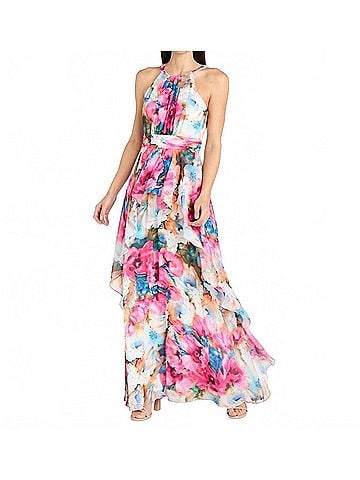 R&M Richards Floral High Neck Special Occasion Dress in Fuschia (view 2)
