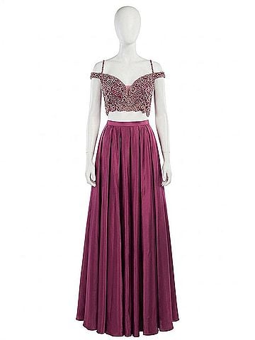 Rachel Allan Beaded Charmeuse Two-Piece Gown in Deep Magenta (view 1)