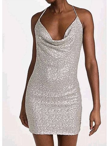Susana Monaco Sequince Cowl Neck Mini Dress in Silver (view 2)