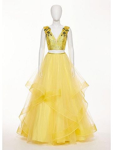 Rachel Allan Two-Piece Embellished Tulle Gown in Yellow (view 1)