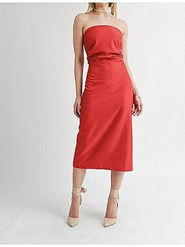 Sage the Label Take Action Pleated Tube Midi Dress in Garnet (view 2)