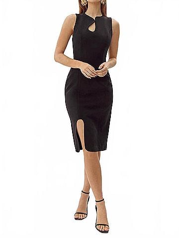 Adelyn Rae Kayla Wave Cut Sheath Dress in Black (view 2)