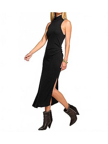 Ramy Brook Ximena Rib Knit Midi Dress in Black (view 2)