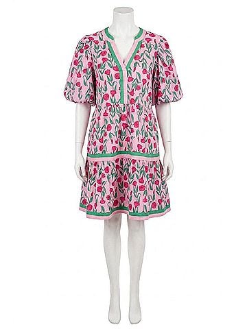 Mud Pie Cody Balloon Sleeve Dress in Pink (view 1)