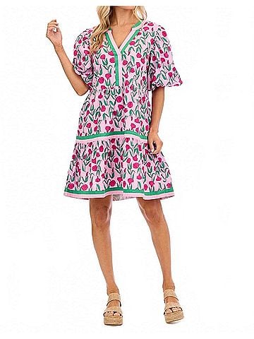 Mud Pie Cody Balloon Sleeve Dress in Pink (view 2)