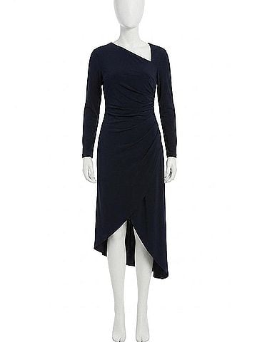 Maggy London Asymmetrical Neckline Midi Dress in Midnight Blue (view 1)