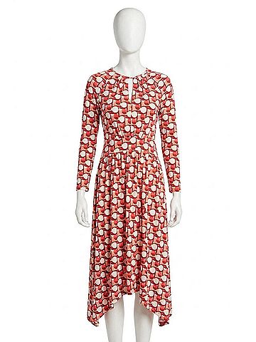 Maggy London Long Sleeve Abstract Print Dress in Wine Coral (view 1)