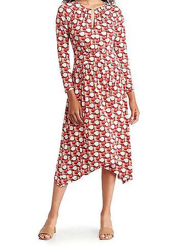 Maggy London Long Sleeve Abstract Print Dress in Wine Coral (view 2)