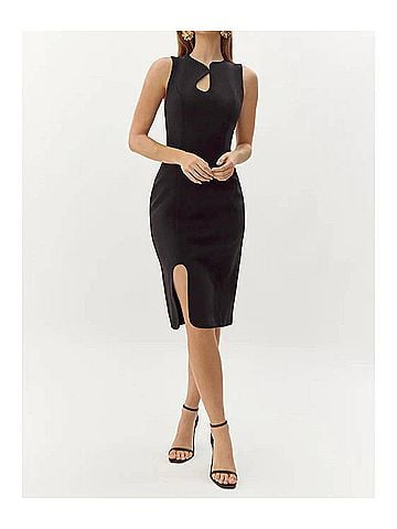 Adelyn Rae Kayla Wave Cut Sheath Dress in Black (view 2)