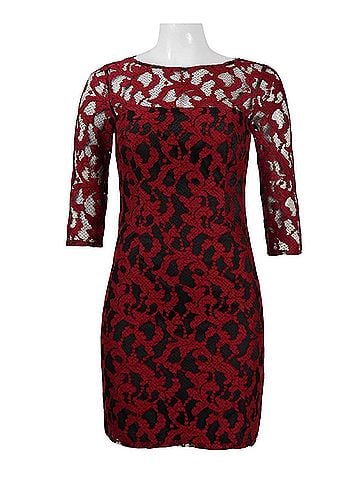Aidan Mattox 3/4 Sleeve Illusion Lace Party Dress in Red (view 1)
