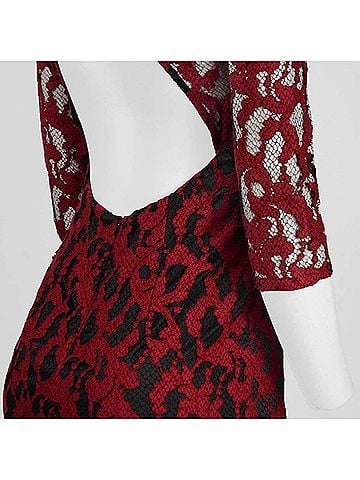 Aidan Mattox 3/4 Sleeve Illusion Lace Party Dress in Red (view 2)