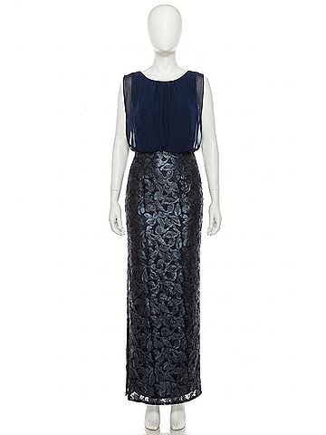 Aidan Mattox Blouson Column Evening Dress in Navy (view 1)