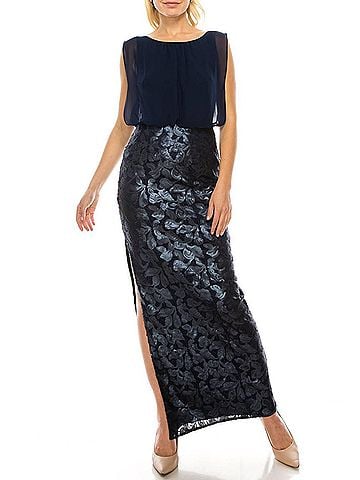Aidan Mattox Blouson Column Evening Dress in Navy (view 2)