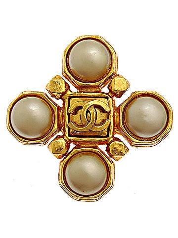 Chanel Chanel Coco Mark Faux Pearl Brooch for Women, Gold Plated (view 1)