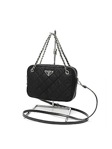 Prada Prada chain shoulder bag, model 1BH910, quilted nylon, black. (view 1)