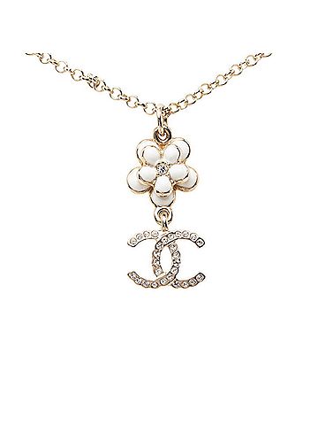 Chanel Chanel Coco Mark Flower Motif Necklace, Gold, Black, White Plated, Faux Pearl Rhinestone, Women's CHANEL (view 1)