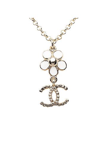 Chanel Chanel Coco Mark Flower Motif Necklace, Gold, Black, White Plated, Faux Pearl Rhinestone, Women's CHANEL (view 2)