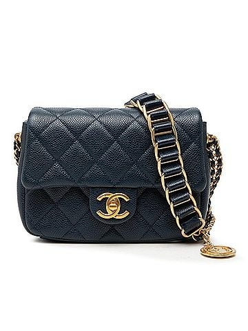 Chanel Chanel Matelassé Coco Mark Crossbody Chain Shoulder Bag, Navy Caviar Leather, Women's CHANEL (view 1)