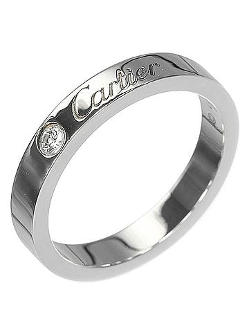 Cartier Cartier C de Engraved Ring, Platinum 950, Diamond, Approx. 4.85g, CARTIER (view 1)