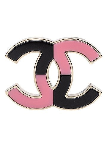 Chanel Chanel Coco Mark Bicolor Brooch Gold Pink Black Plated Women's CHANEL (view 1)