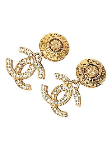 Chanel Chanel Coco Mark Logo Round Swing Earrings Gold Rhinestone Plated GP Women's CHANEL (view 1)
