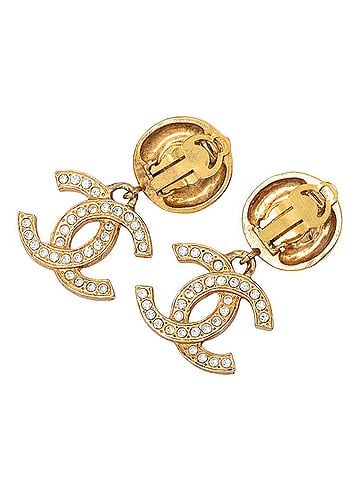 Chanel Chanel Coco Mark Logo Round Swing Earrings Gold Rhinestone Plated GP Women's CHANEL (view 2)
