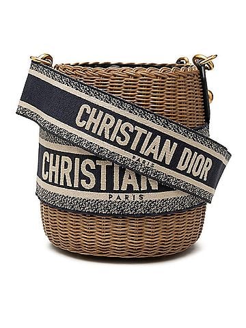 Christian Dior Christian Dior Dior Oblique Wicker Bucket Bag Shoulder Beige Navy Rattan Canvas Leather Women's (view 1)