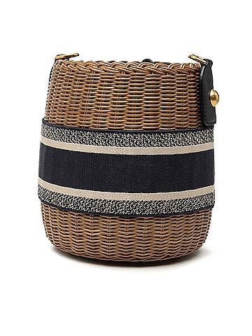 Christian Dior Christian Dior Dior Oblique Wicker Bucket Bag Shoulder Beige Navy Rattan Canvas Leather Women's (view 2)