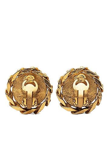 Chanel Chanel Coco Mark Chain Motif Round Earrings, Size 23, Gold Rhinestone Plated, GP, Women's. (view 2)