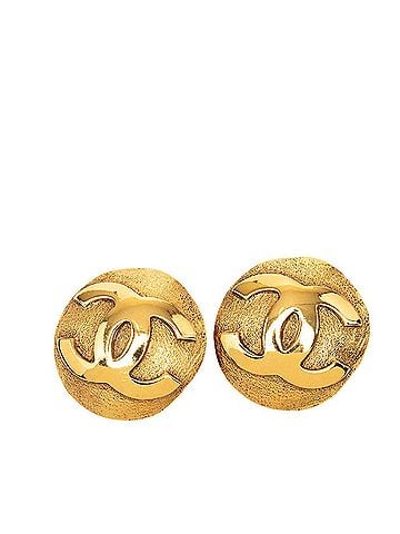 Chanel Chanel Vintage Coco Mark Round Earrings, Gold Plated, Women's CHANEL (view 1)