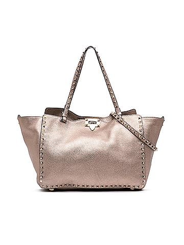 Valentino Medium Metallic Leather Rockstud Trapeze Satchel (view 1)