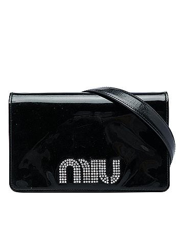 Miu Miu Patent Crystal Embellished Logo Wallet On Chain (view 1)