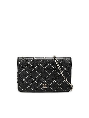 Chanel Chanel Coco Mark Studded Chain Wallet Shoulder Bag, Black Calfskin, Women's CHANEL (view 1)