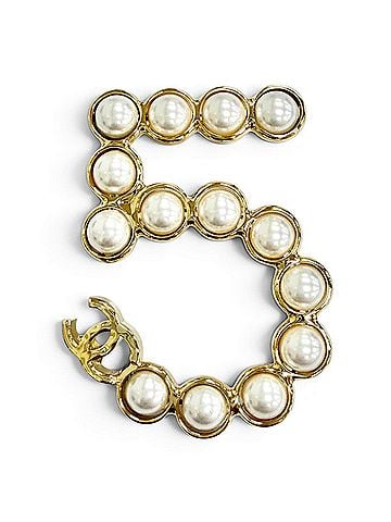 Chanel CHANEL 24S Coco Mark No. 5 Pearl Brooch, Gold, Made in Italy, Women's, Comes with Box, Adult Cute, Elegant, Highly Recommended ? (view 1)