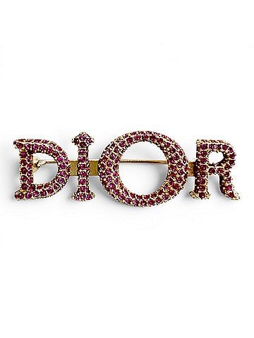 Christian Dior Christian Dior DIOR logo rhinestone brooch, pink with gold hardware, women's accessory, comes box and dust bag. (view 1)