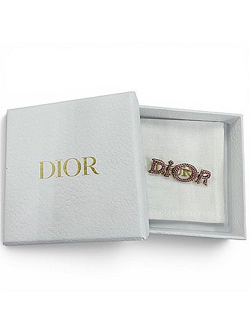 Christian Dior Christian Dior DIOR logo rhinestone brooch, pink with gold hardware, women's accessory, comes box and dust bag. (view 2)