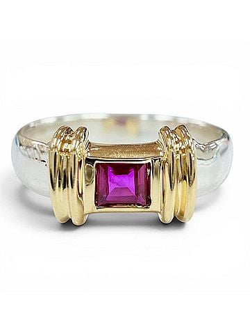 Tiffany & Co. TIFFANY&amp;Co. Tiffany Vintage Stacking Band Ring, 925/750 Sterling Silver with 1 Ruby, Silver/Gold, Weight 3.5g, Women's. (view 1)