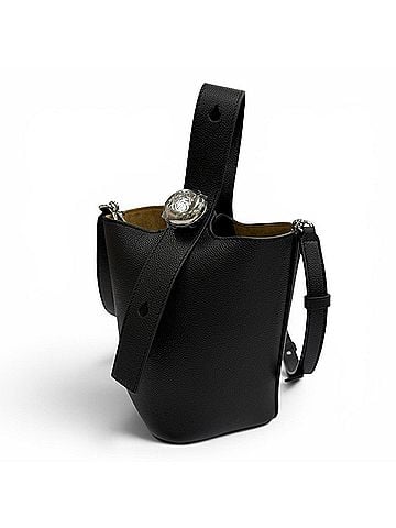 Loewe LOEWE AANBBBMX31 Pebble Bucket Bag Mini Soft Grain Calf Anagram Leather 2-Way Shoulder Black Silver Hardware Made in Spain Women's Comes with Dust (view 1)