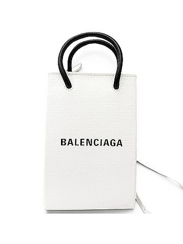 Balenciaga BALENCIAGA 593826 Logo Leather Shopping Phone Holder Shoulder Bag White Men's with Dust (view 1)