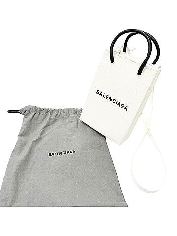 Balenciaga BALENCIAGA 593826 Logo Leather Shopping Phone Holder Shoulder Bag White Men's with Dust (view 2)
