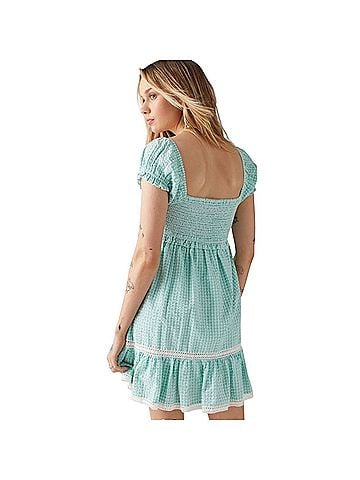 Urban Outfitters Marseille Gingham Smocked Mini Casual Dress (view 2)
