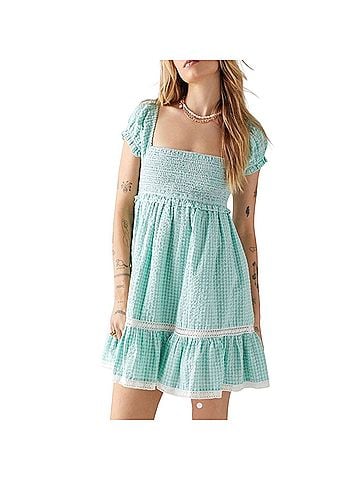 Urban Outfitters Marseille Gingham Smocked Mini Casual Dress (view 1)