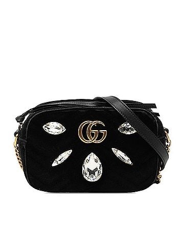 Gucci Gucci GG Marmont Crossbody Quilted Shoulder Bag 448065 Black Leather Velvet Embellished Women's GUCCI (view 1)