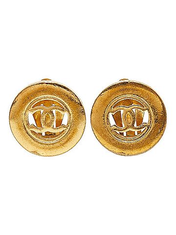 Chanel Chanel Coco Mark Vintage Round Earrings, Gold Plated, Women's CHANEL (view 2)