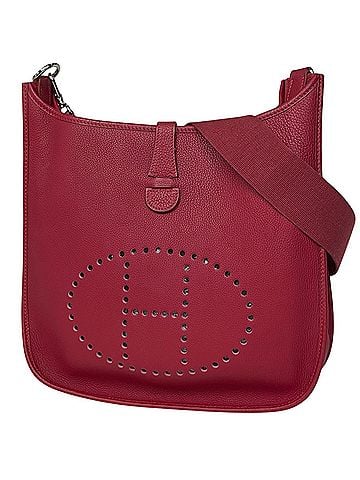 Hermès Hermes Evelyne 1 GM Perforated H Logo Shoulder Bag, Taurillon Clemence Leather, Rouge Vif, ?G, Women's (view 1)