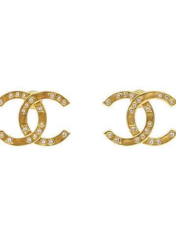 Chanel CHANEL B24K Rhinestone Coco Mark Earrings, Gold, Women's (view 1)