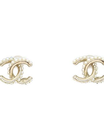 Chanel CHANEL A13B Pearl Mini Coco Mark Earrings, Gold, Women's (view 1)