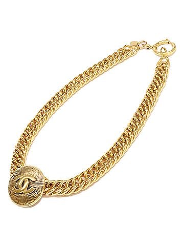 Chanel CHANEL Vintage Coco Mark Chain Choker Necklace, Gold, Women's (view 1)