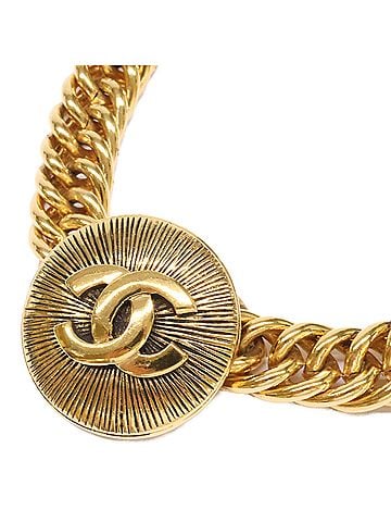 Chanel CHANEL Vintage Coco Mark Chain Choker Necklace, Gold, Women's (view 2)