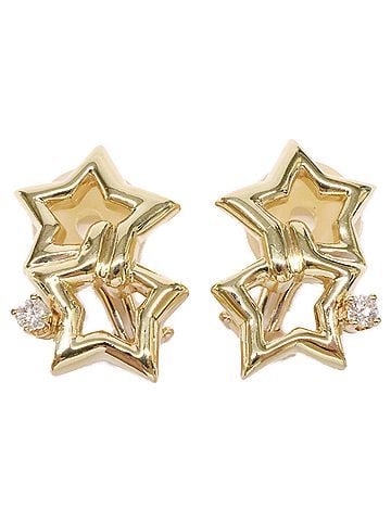 Tiffany & Co. TIFFANY&amp;Co. Tiffany &amp; Co. Refurbished 750 1P Diamond Double Star Earrings, Yellow Gold, Women's (view 1)